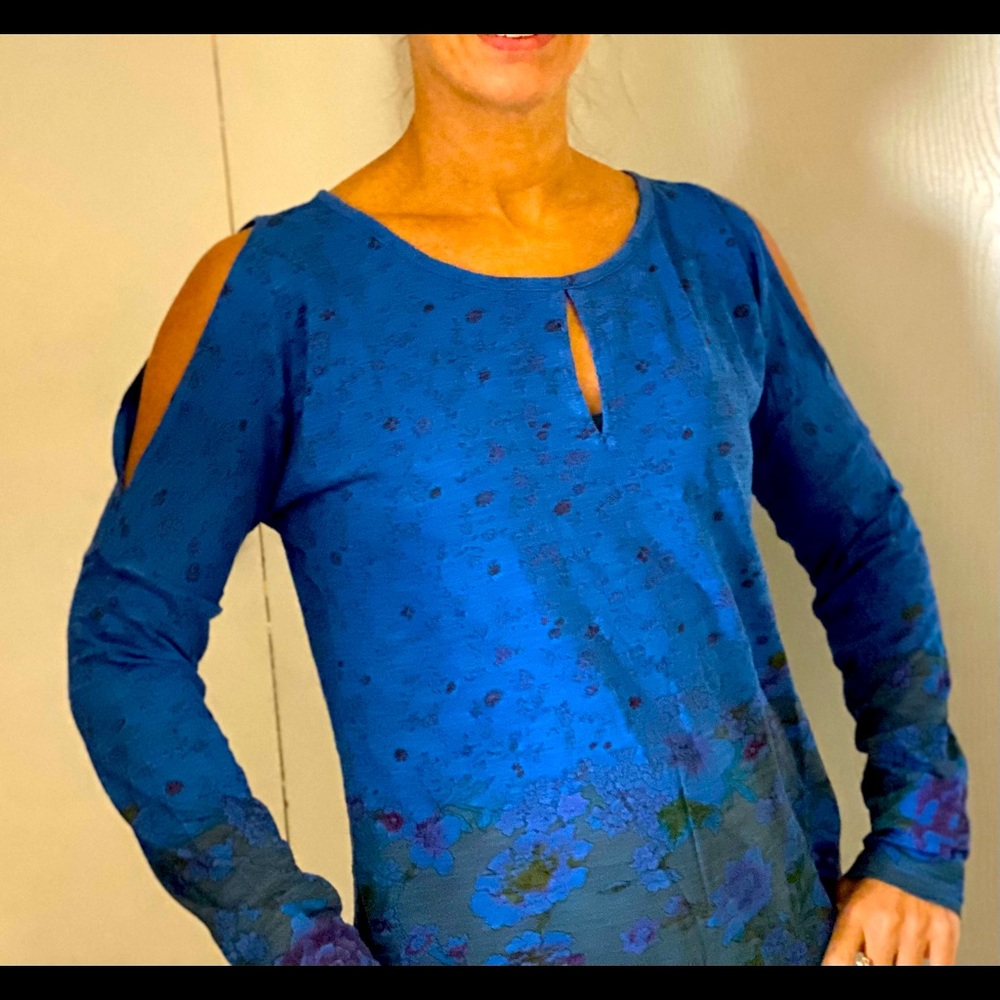 Lucky long sleeve blue floral t shirt.